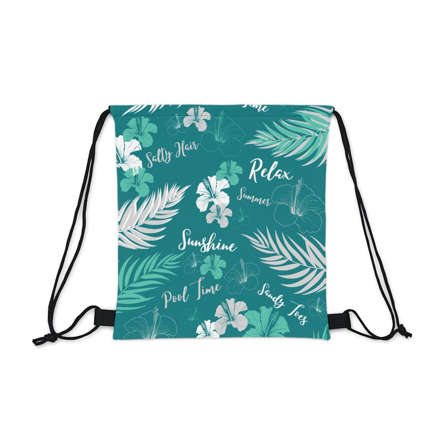 2023 Hibiscus Beach Vibes Teals Outdoor Drawstring Bag