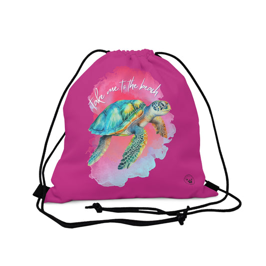 Colorful Turtle With Take Me To The Beach Text and Graphic Design Drawstring Backpack ~ 7 Variations