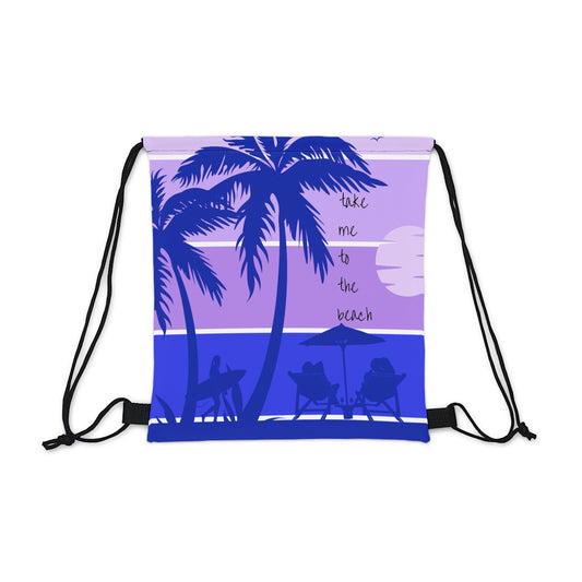 Copy of 2023 Beach Scene Color Stripes White Outdoor Drawstring Bag