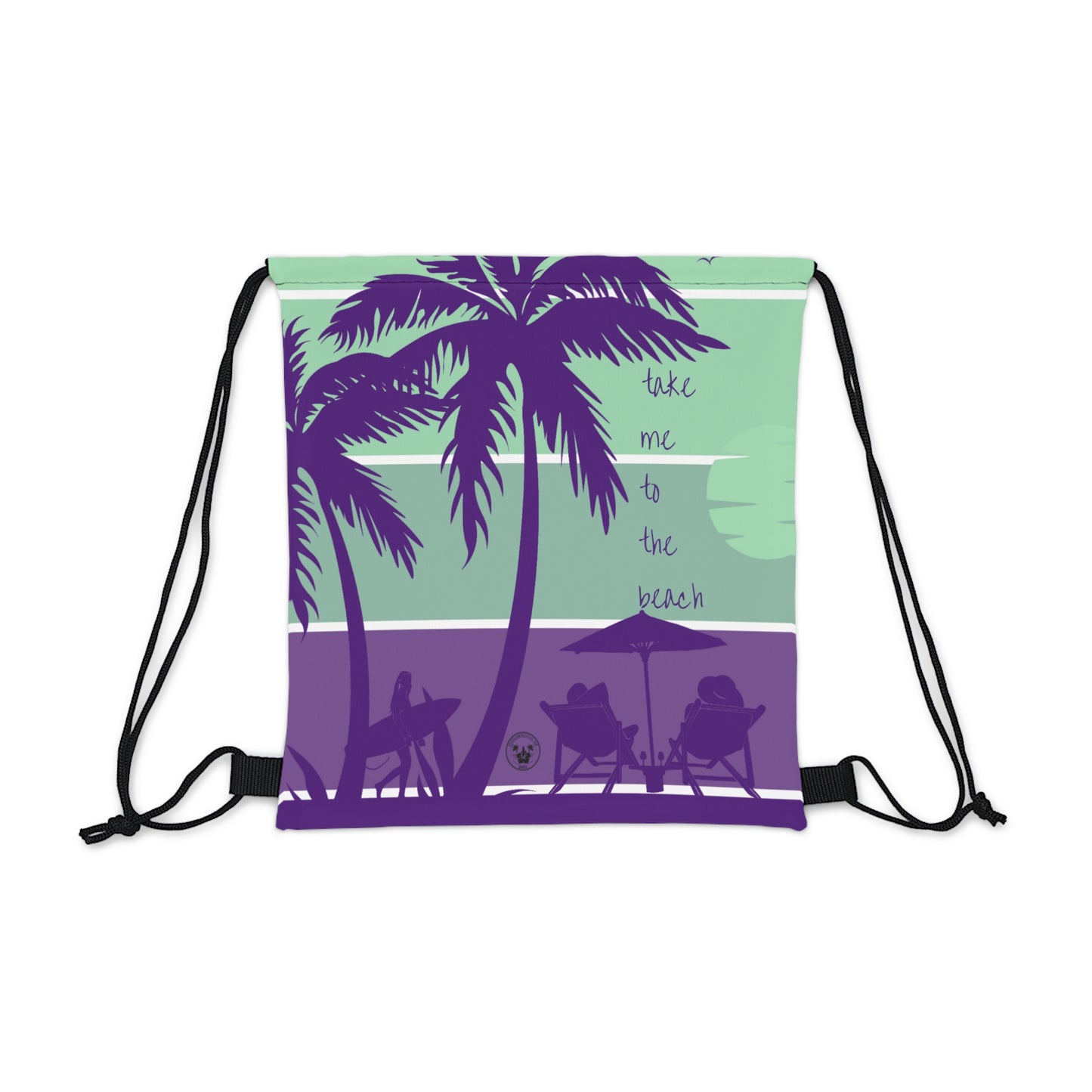 2023 Beach Scene Color Stripes Greens Purples White Outdoor Drawstring Bag