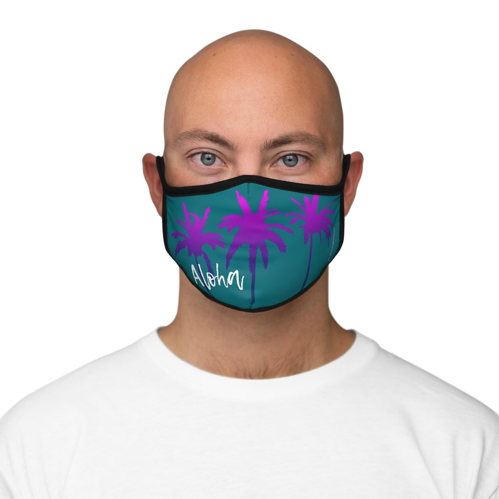 Purple Palm Tree Green Blue Hawaiian Style Form Fitted Polyester Face Covering Mask