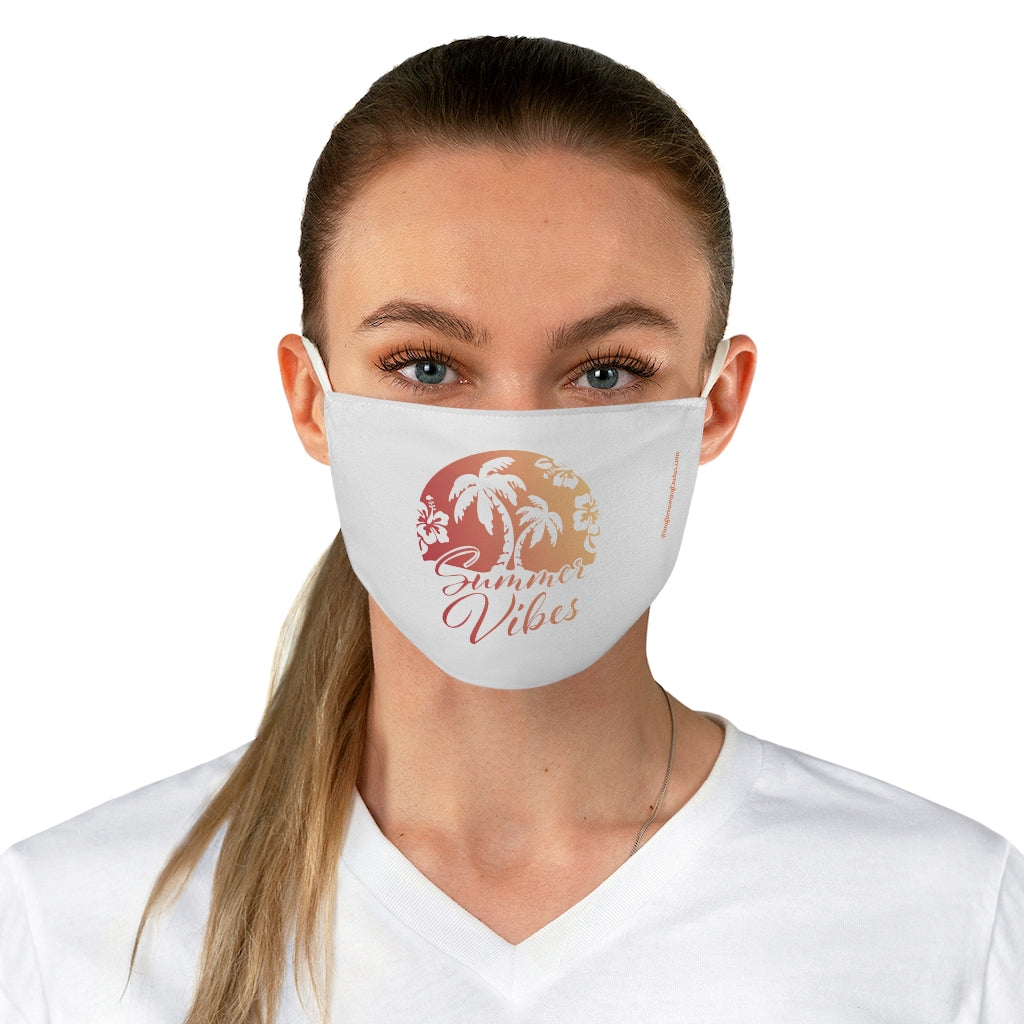 White Summer Vibes Black Hawaiian Style Polyester Face Covering Mask ~ One Size Fits All ~ Elastic Ear Loops