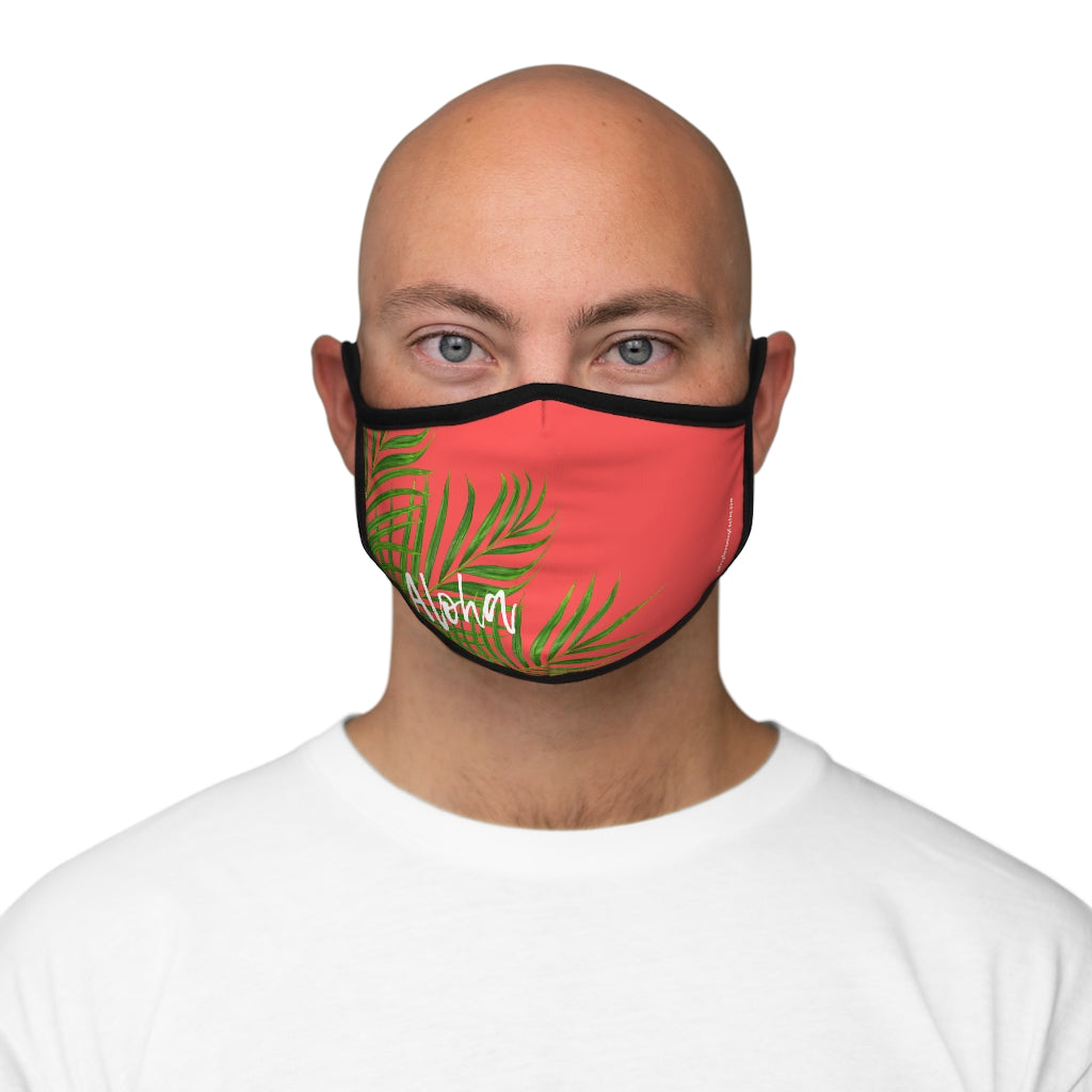 White Aloha Palm Coral Hawaiian Style Form Fitted Polyester Face Covering Mask