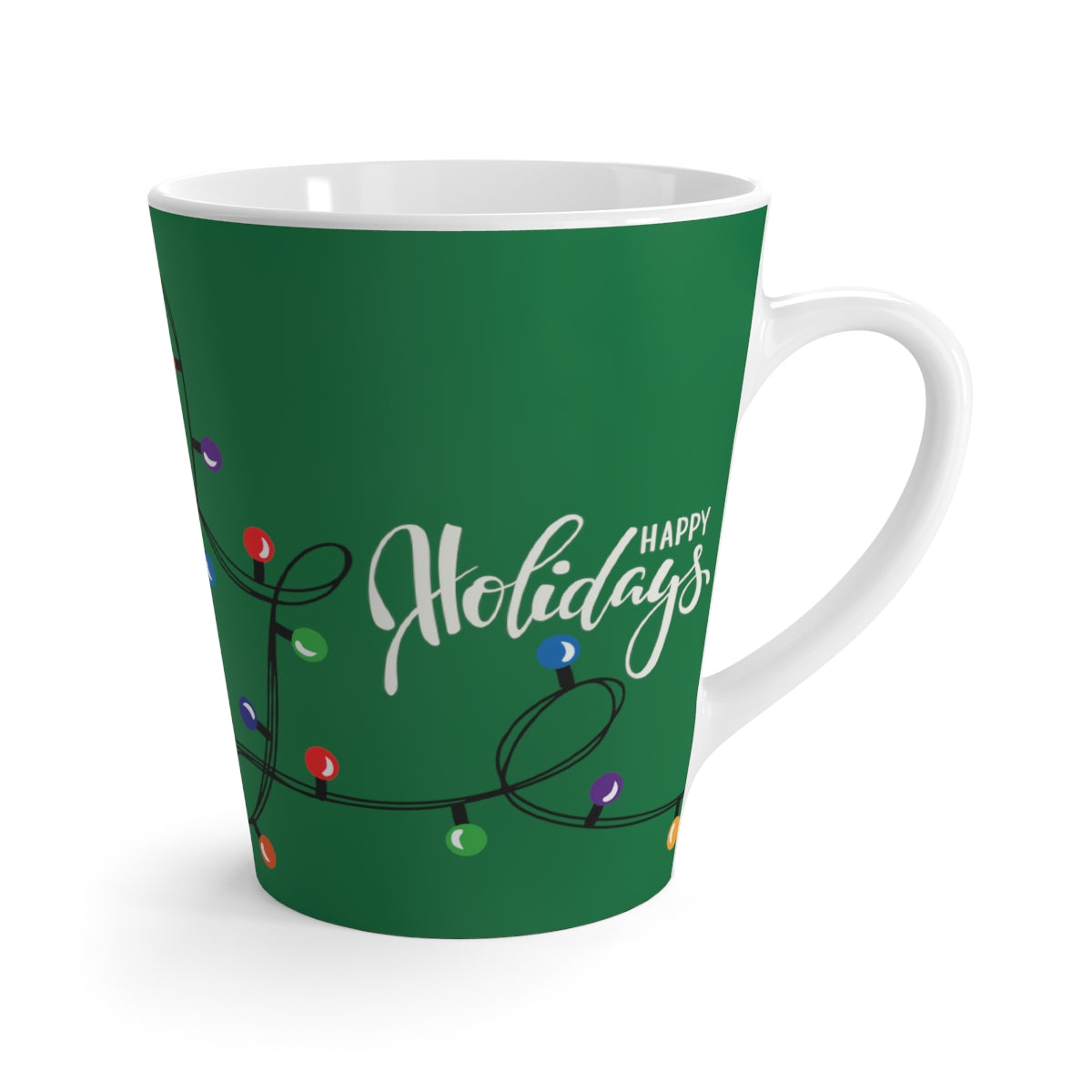Green Merry Christmas and Happy Holiday Lights - Latte Mug ~ Coffee Tea Drinkware