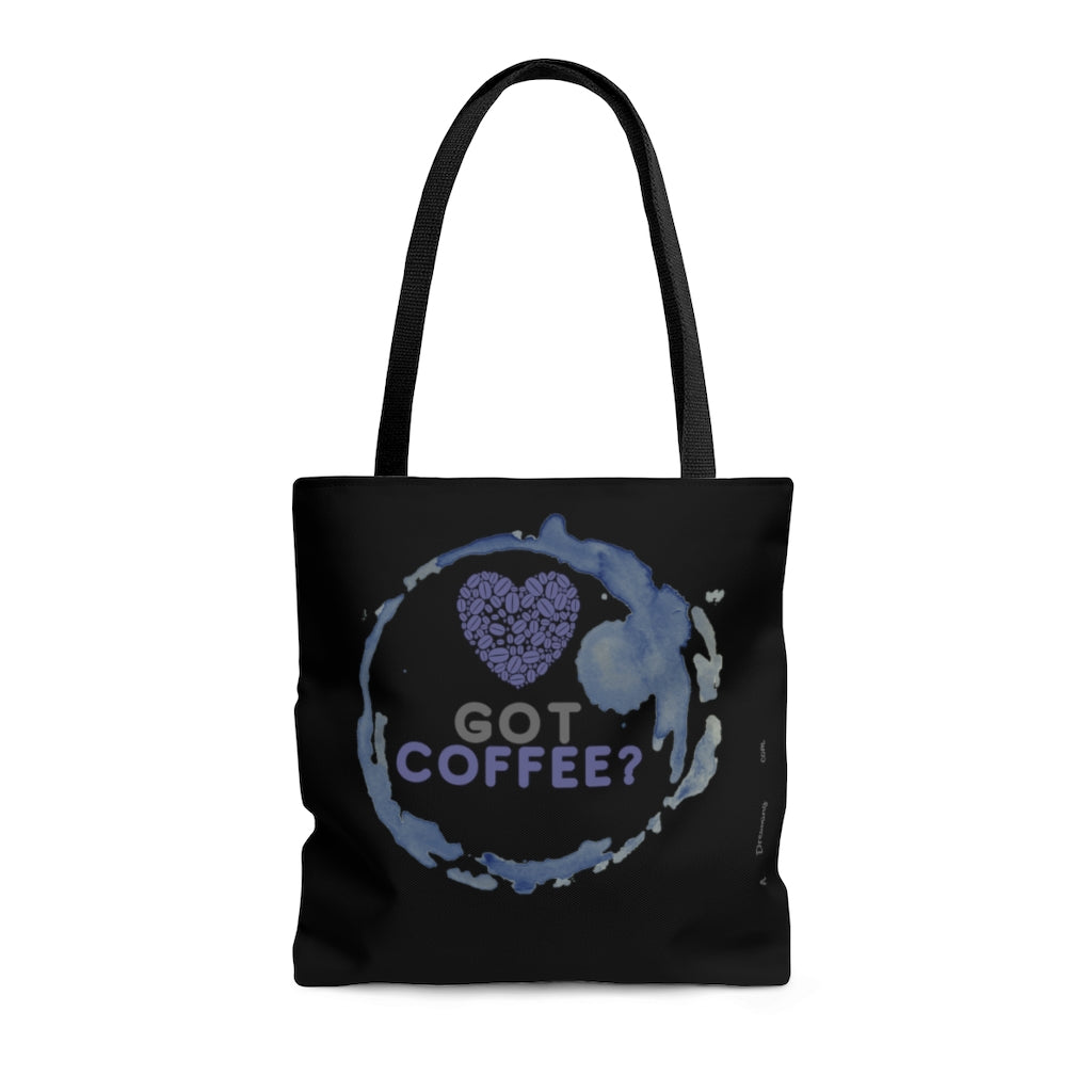 Got Coffee Navy Blue Graphic Black Tote Bag - Travel Carry-on - 3 sizes