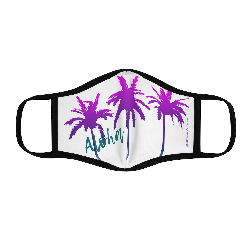 Teal Aloha Purple Palm Tree White Hawaiian Style Form Fitted Polyester Face Covering Mask