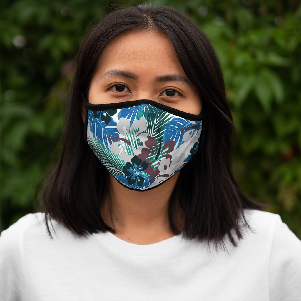 Blue Maroon Hibiscus Hawaiian Style Form Fitted Polyester Face Covering Mask
