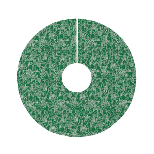 Green and White Snowman Crowd ~ Christmas Holiday Round Tree Skirt