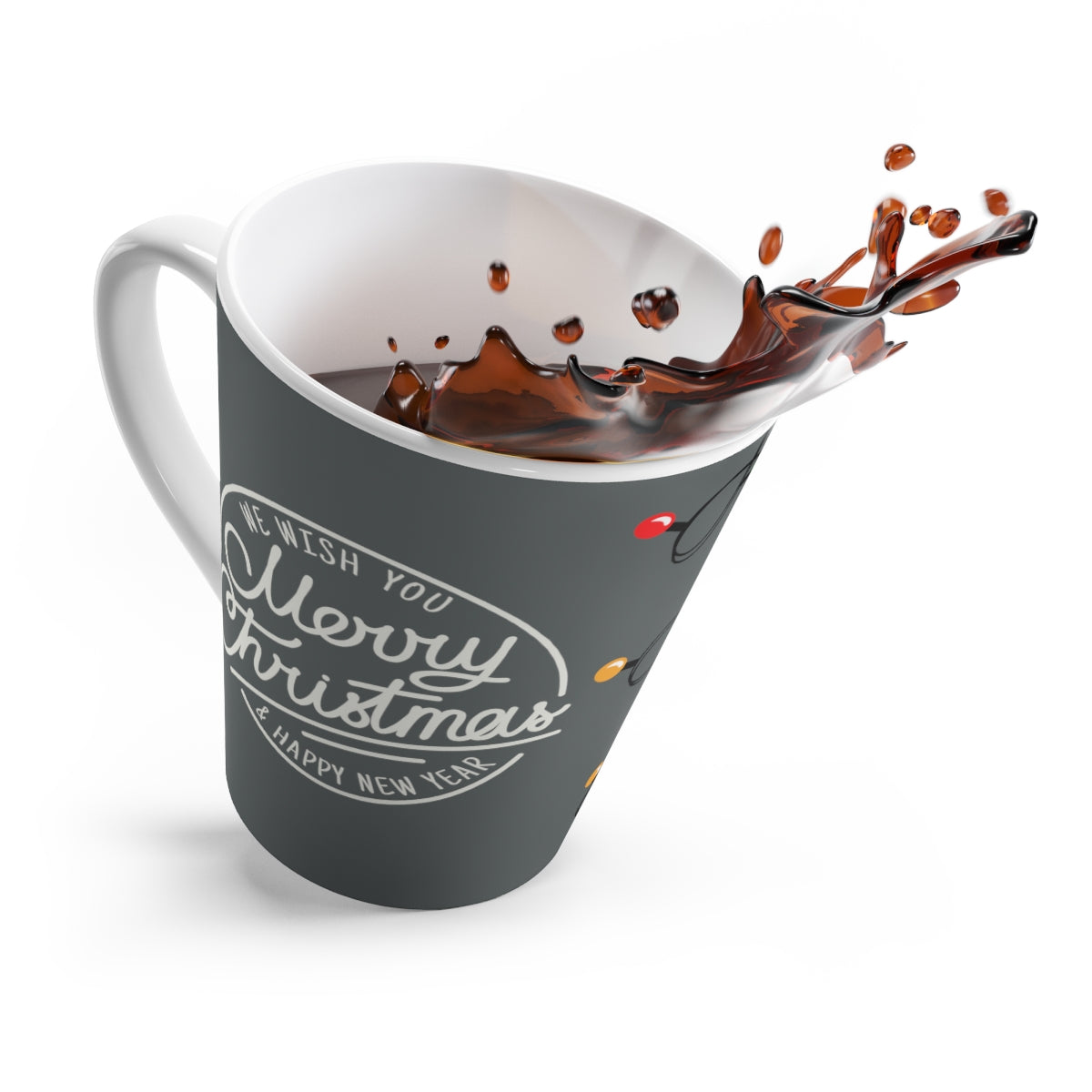 Grey Merry Christmas and Happy Holiday Lights - Latte Mug ~ Coffee Tea Drinkware