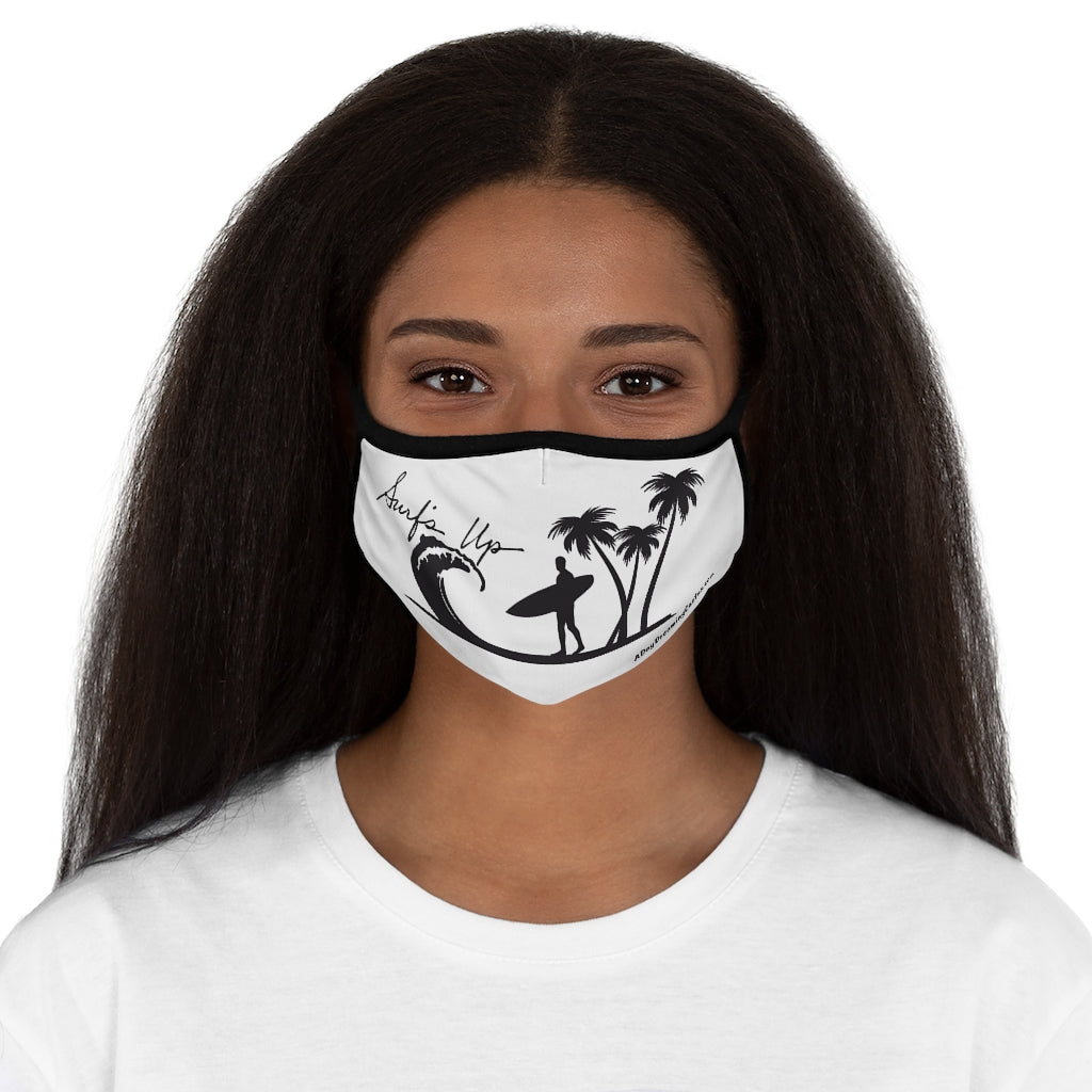 Black and White Surfs Up Hawaiian Style Form Fitted Polyester Face Covering Mask