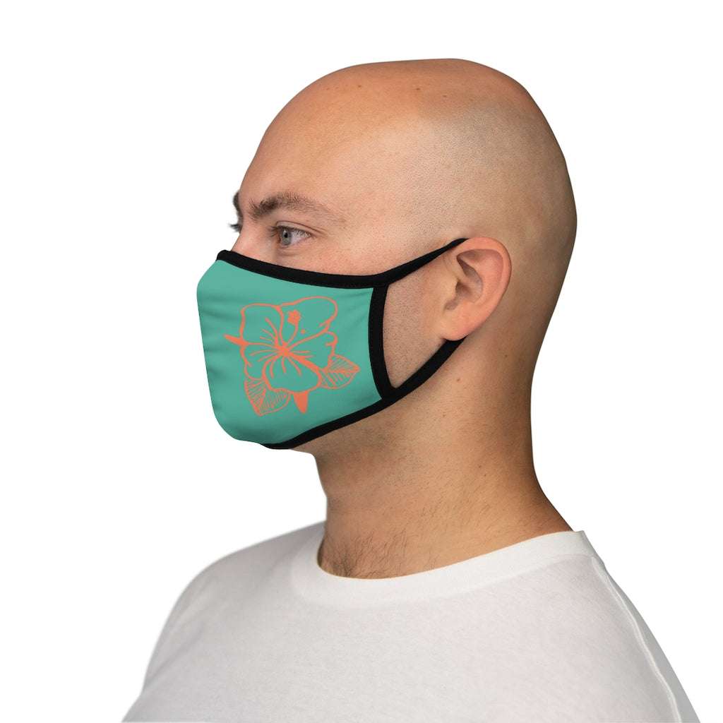 Coral Hibiscus Flower Teal Hawaiian Style Form Fitted Polyester Face Covering Mask