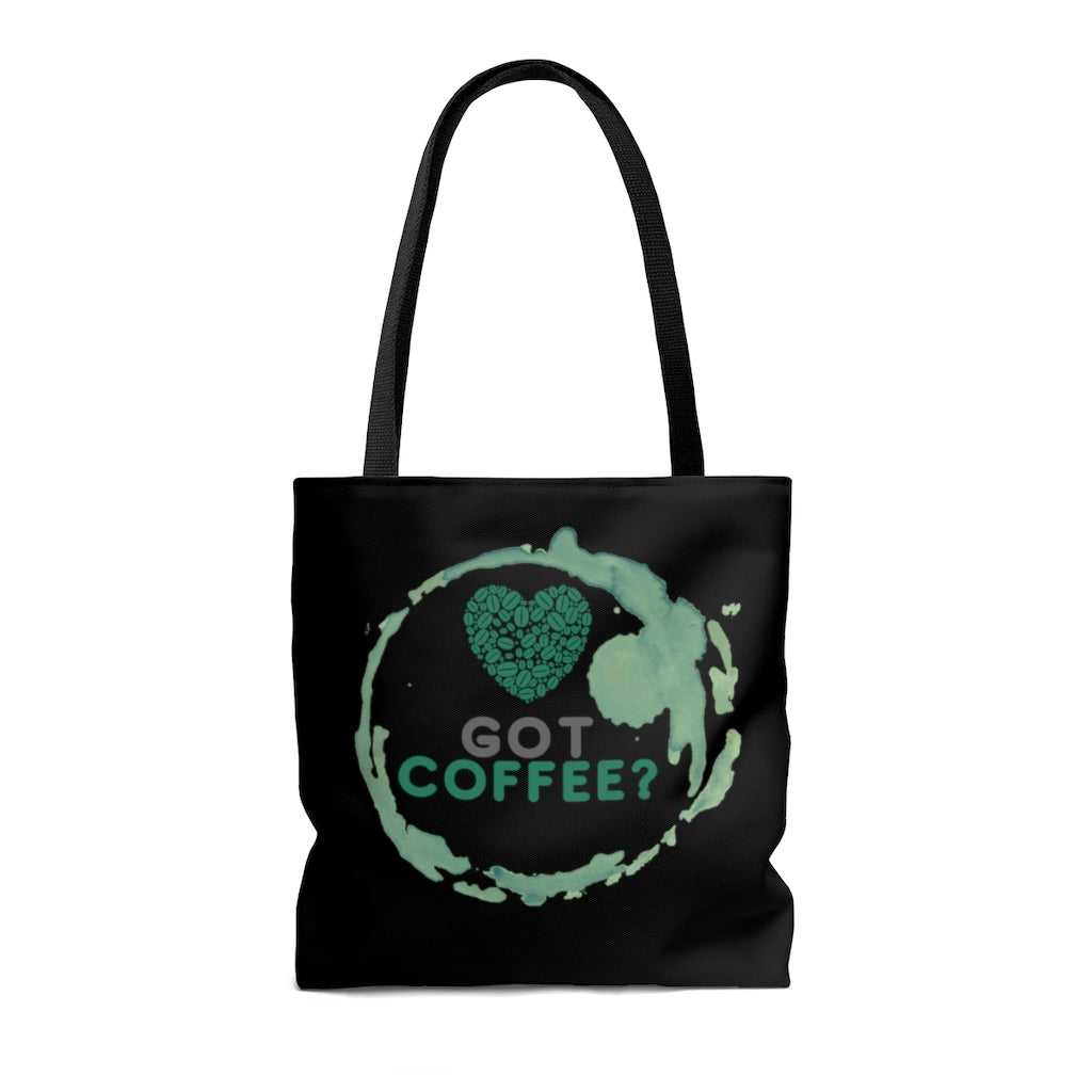Got Coffee Green Graphic Black Tote Bag - Travel Carry-on - 3 sizes