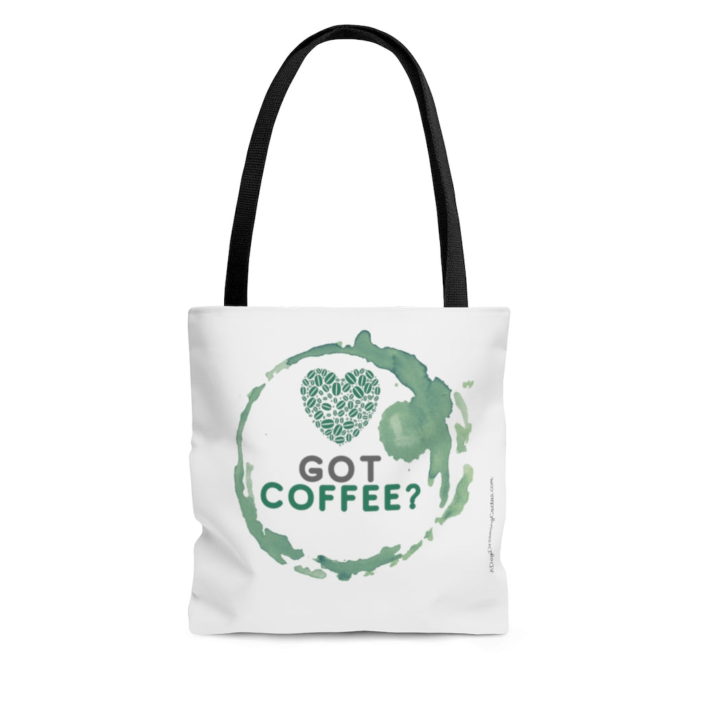 Got Coffee Green Graphic White Tote Bag - Travel Carry-on - 3 sizes
