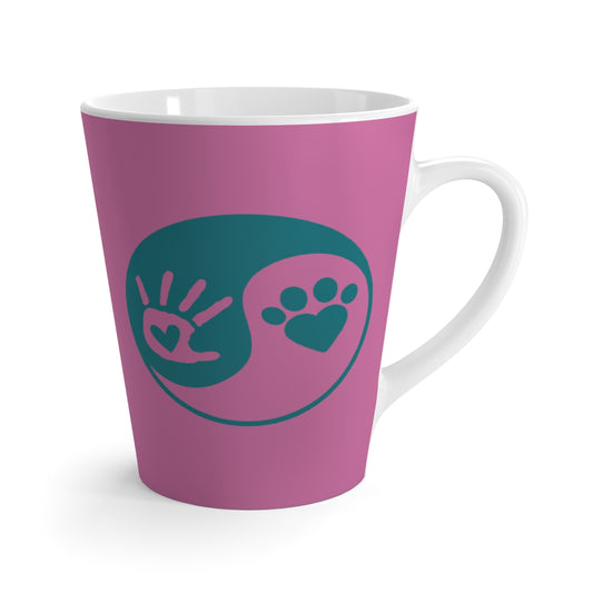 Pink and Teal Ying Yang Hand and Paw Latte Mug ~ Dog Lovers Coffee Tea Drinkware