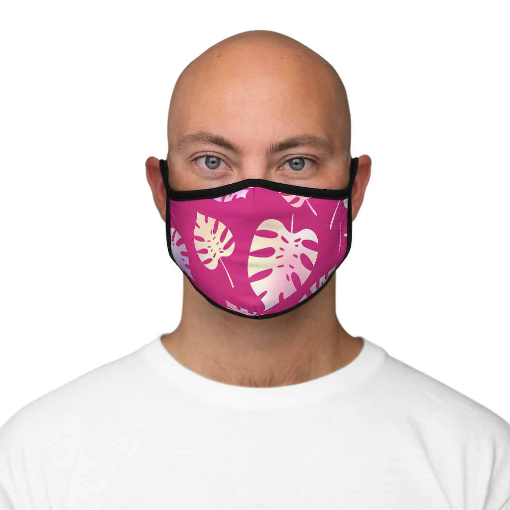 Pink Tropical Leaf Classic Style Form Fitted Polyester Face Covering Mask