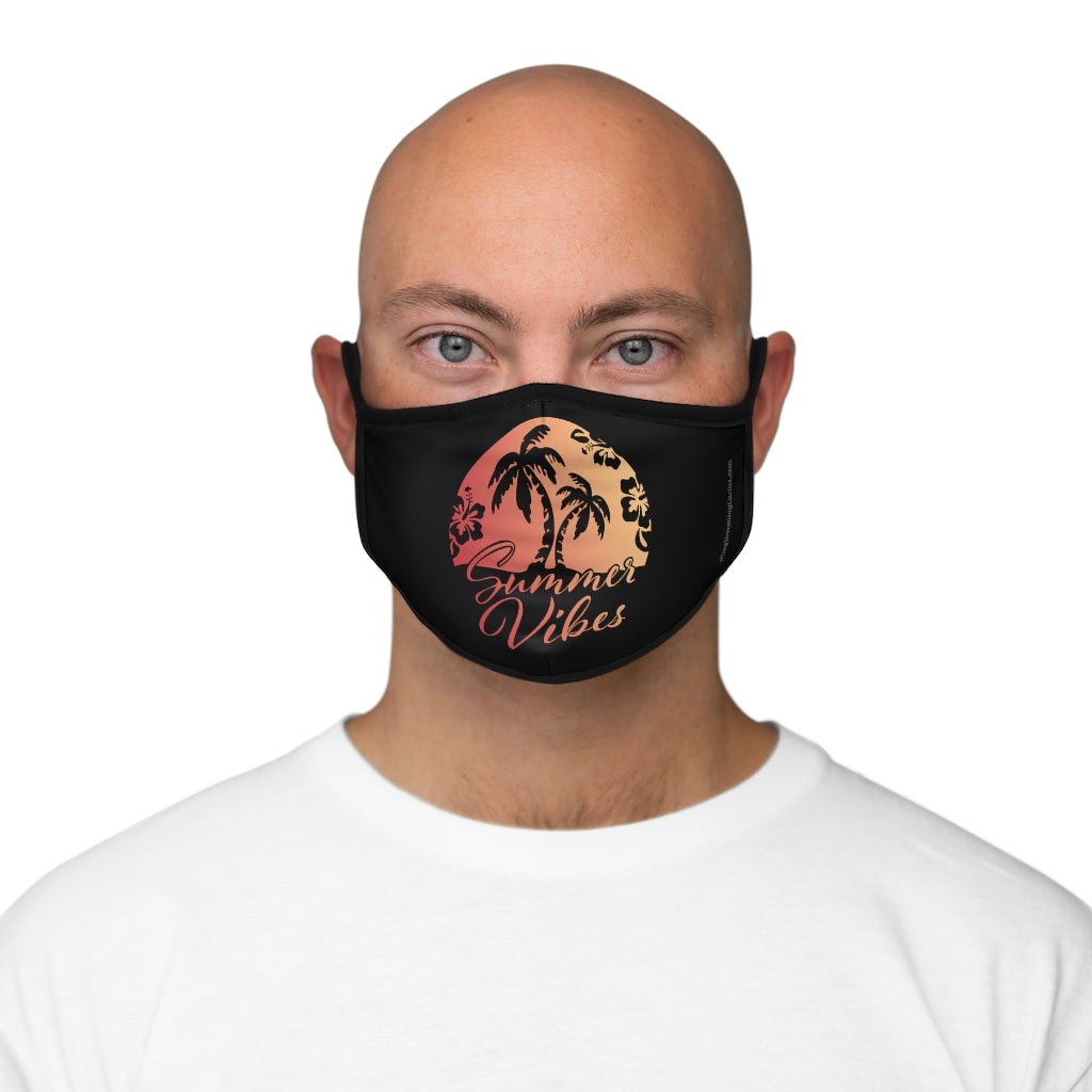 Summer Vibes Black Hawaiian Style Form Fitted Polyester Face Covering Mask