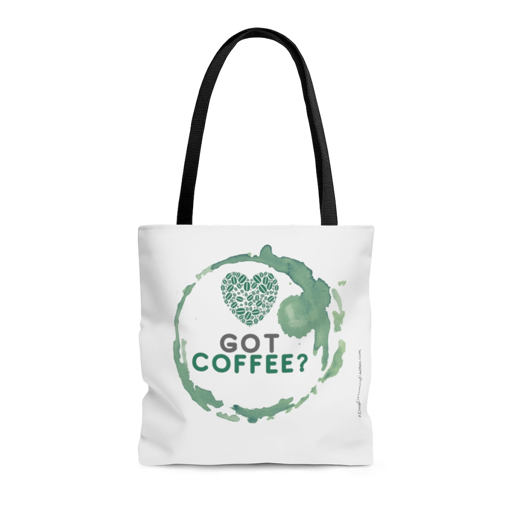 Got Coffee Green Graphic White Tote Bag - Travel Carry-on - 3 sizes