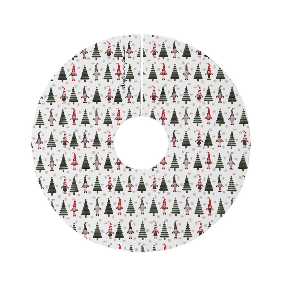 White Red and Green Trees and Gnomes ~ Christmas Holiday Round Tree Skirt