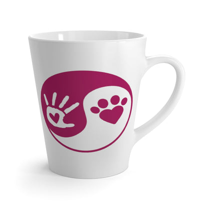 Dark Pink Ying Yang Hand and Paw Latte Coffee Mug ~ Dog Lovers Tea Cup Drinkware