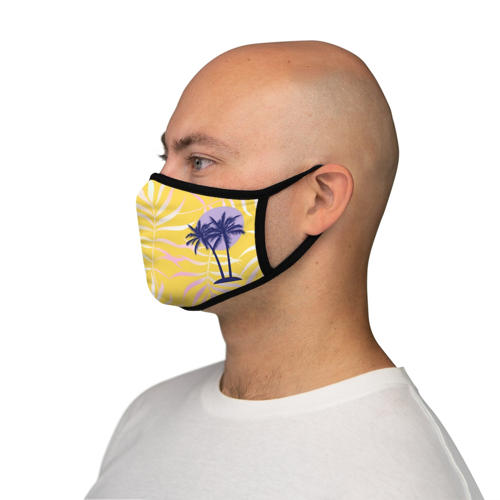 Island Sunset Gold Purple Tropical Leaf Classic Style Form Fitted Polyester Face Covering Mask