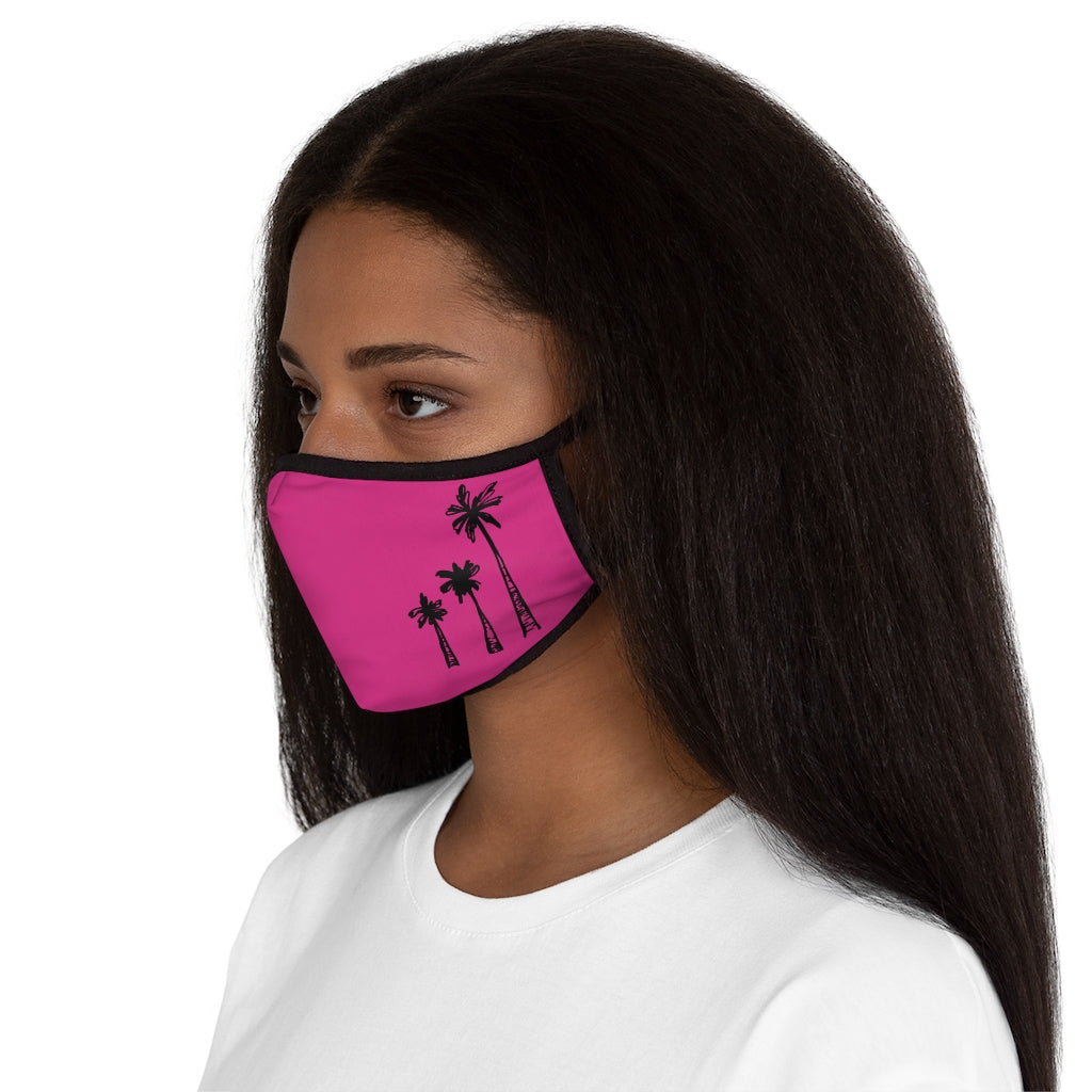 Black Palm Trees and Hibiscus Flower Pink Hawaiian Style Form Fitted Polyester Face Covering Mask