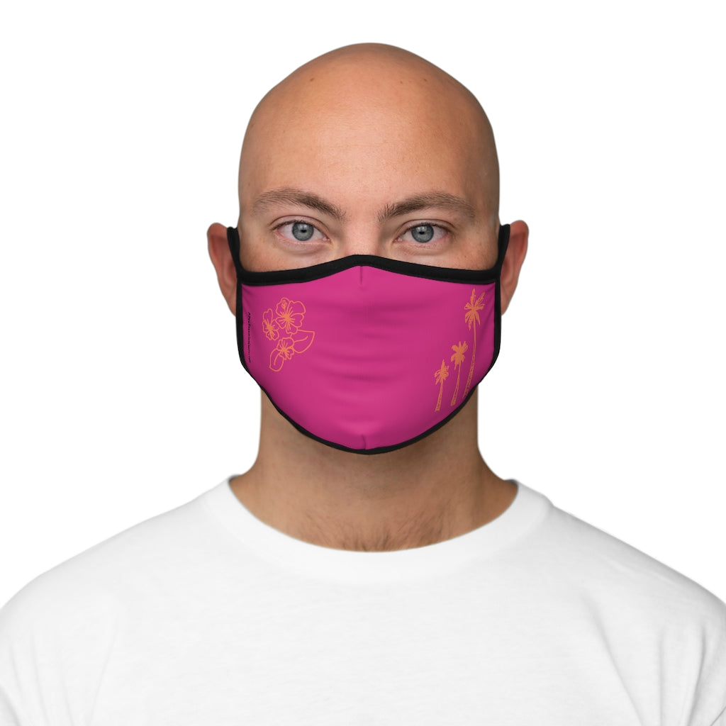 Coral Palm Trees and Hibiscus Flower Pink Hawaiian Style Form Fitted Polyester Face Covering Mask