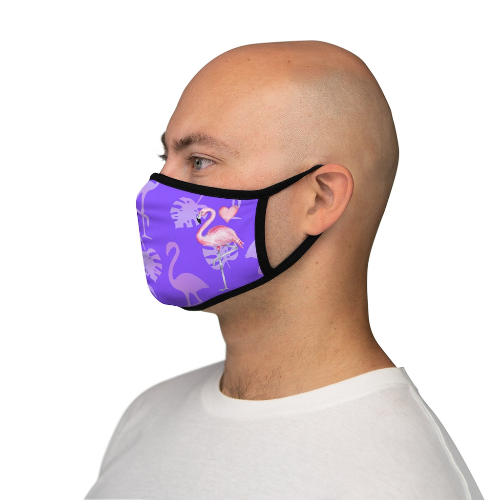 Pink Flamingo With Heart Purple Classic Style Form Fitted Polyester Face Covering Mask