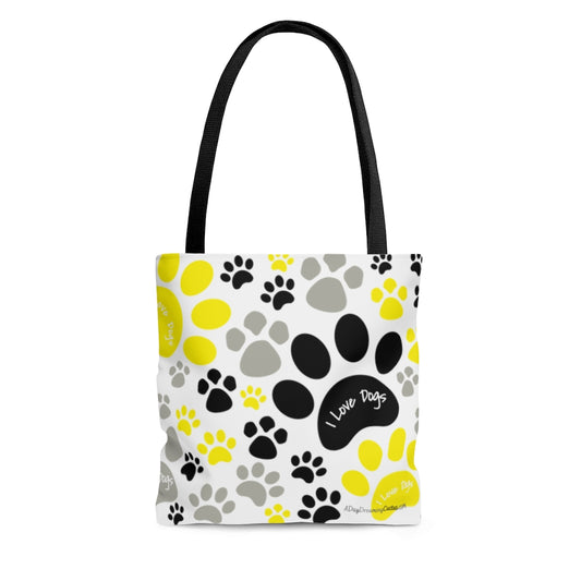 Pawprint I Love Dogs Tote Bag - Grocery Travel Carry-on - 3 Sizes Available