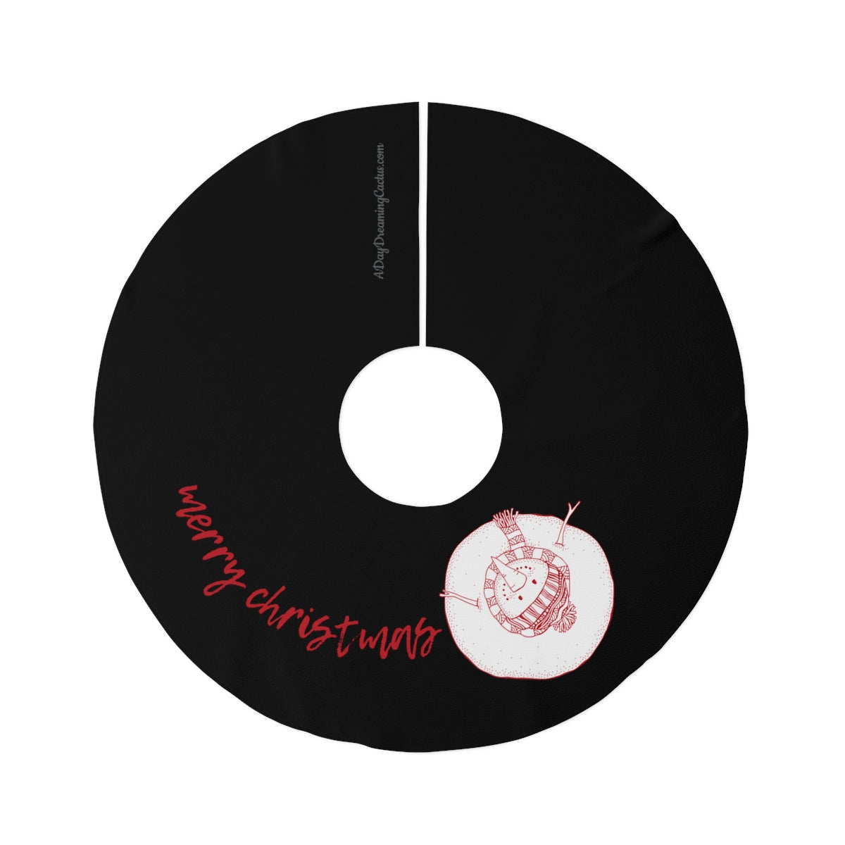 Black Red Merry Christmas with Round Snowman ~ Christmas Holiday Round Tree Skirt