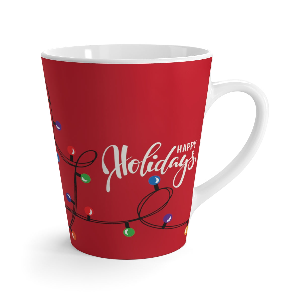 Red Merry Christmas and Happy Holiday Lights - Latte Mug ~ Coffee Tea Drinkware