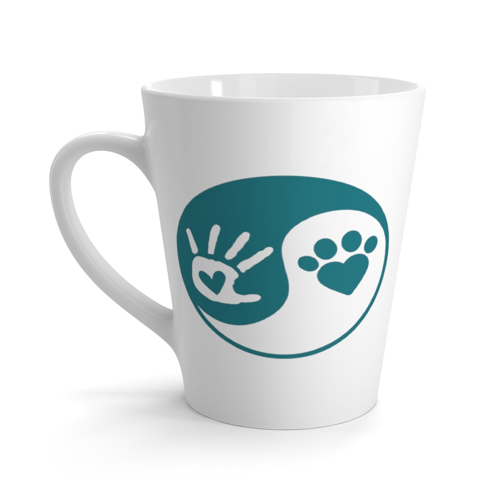 Teal Ying Yang Hand and Paw Latte Mug ~ Dog Lovers Coffee & Tea Drinkware