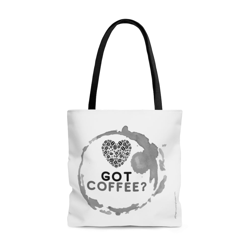 Got Coffee Graphic Tote Bag - Travel Carry-on - Black and White - 3 sizes