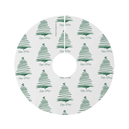 Green Happy Holidays Scribble Tree ~ Christmas Holiday Round Tree Skirt