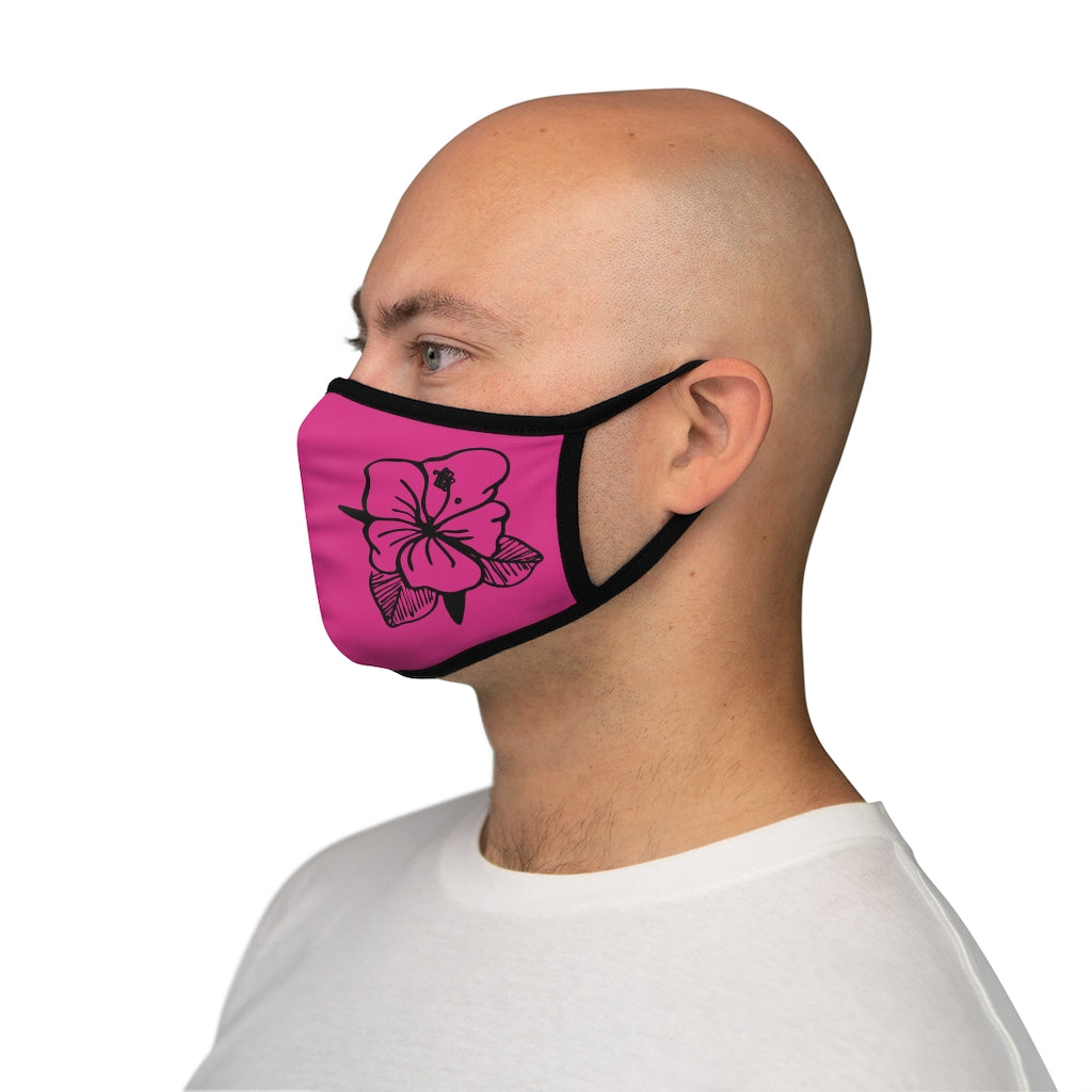 Black Hibiscus Flower Pink Hawaiian Style Form Fitted Polyester Face Covering Mask