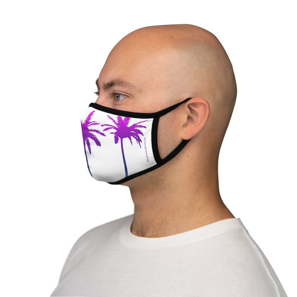 Coral Aloha Purple Palm Tree White Hawaiian Style Form Fitted Polyester Face Covering Mask