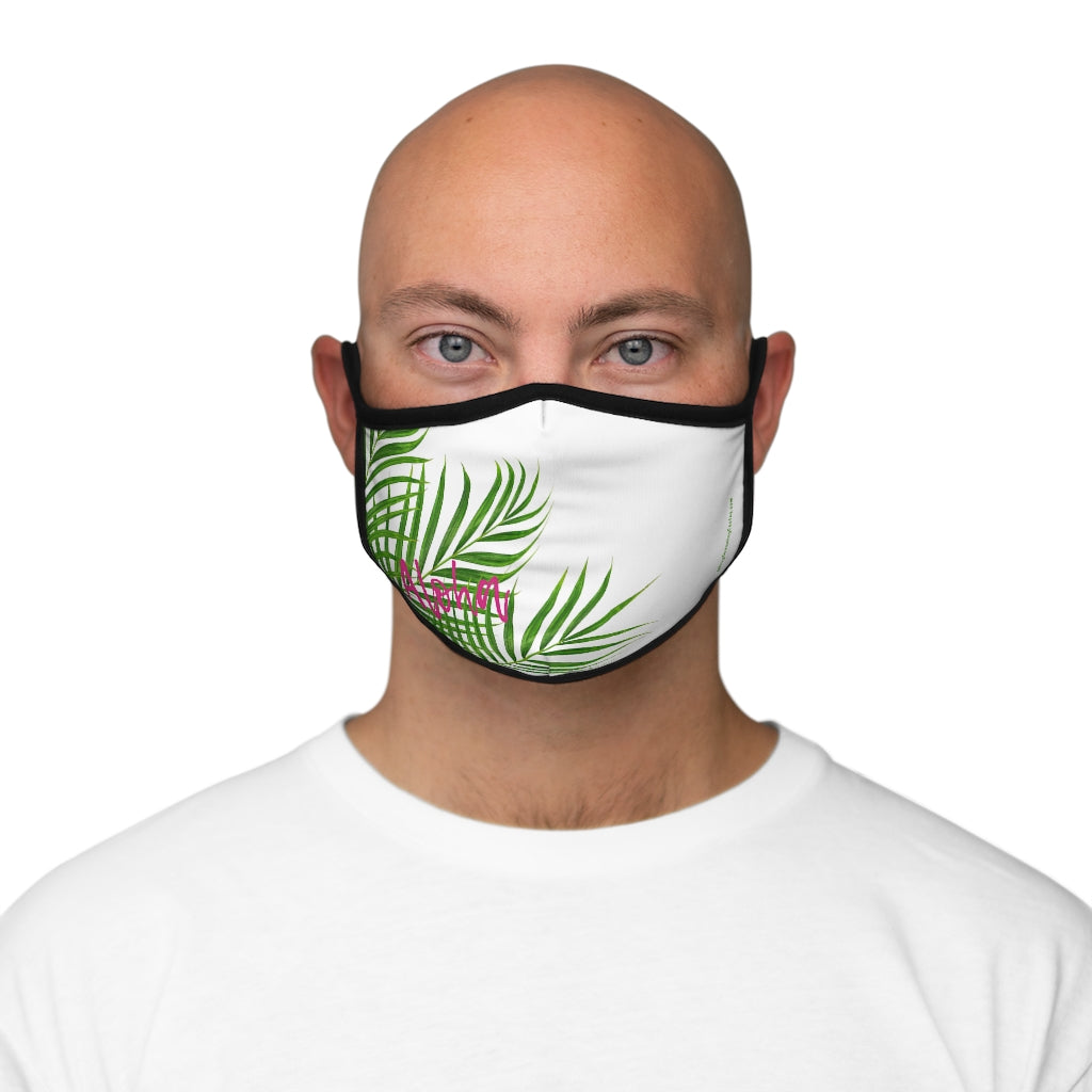 Pink Aloha Palm White Hawaiian Style Form Fitted Polyester Face Covering Mask