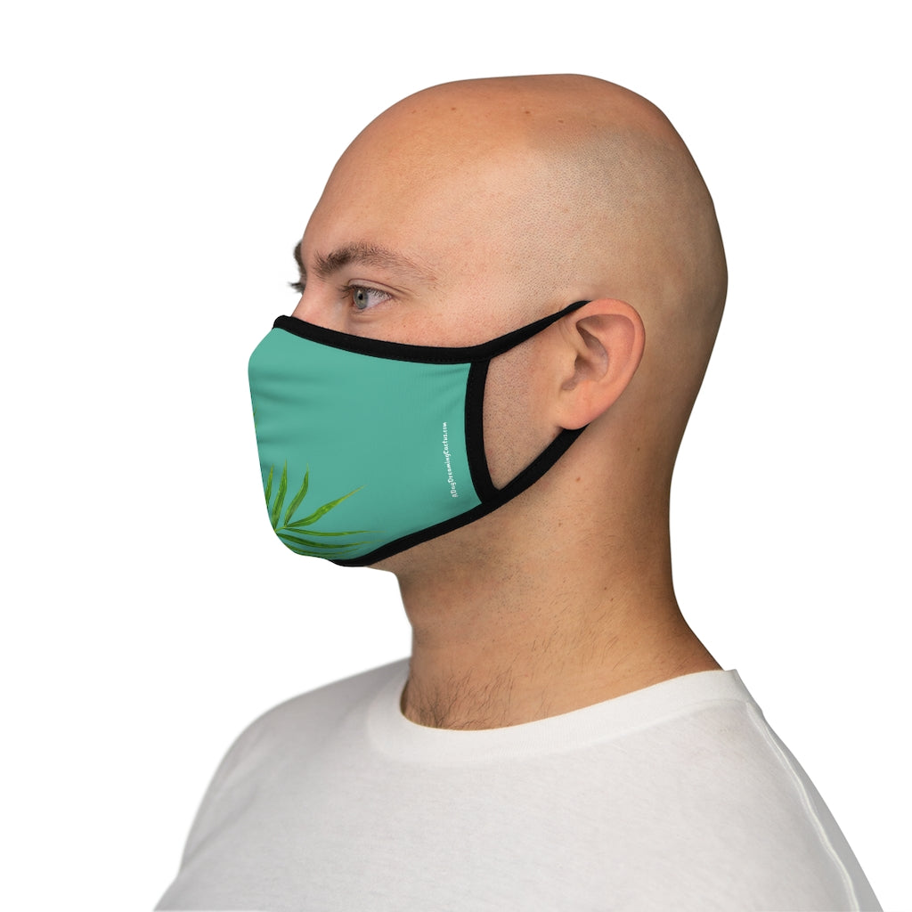 White Aloha Palm Teal Hawaiian Style Form Fitted Polyester Face Covering Mask