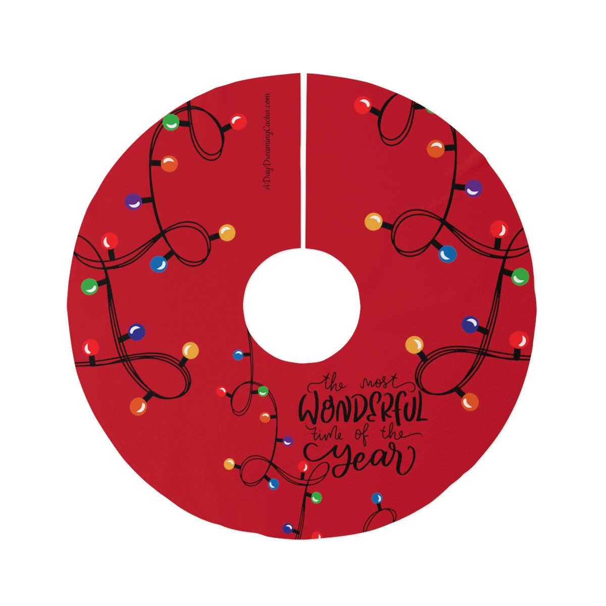 The Most Wonderful Time of Year with String of Colorful Lights ~ Christmas Holiday Round Tree Skirt