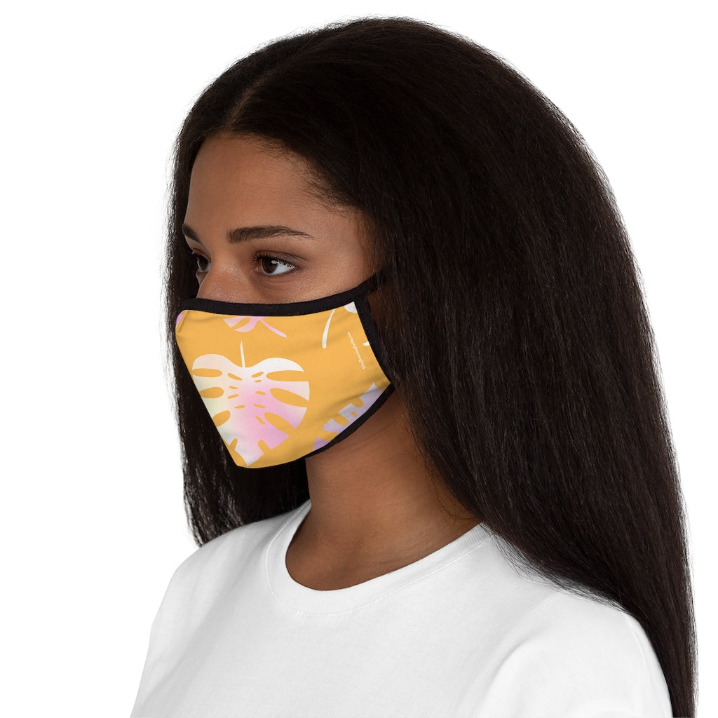 Gold Tropical Leaf Classic Style Form Fitted Polyester Face Covering Mask
