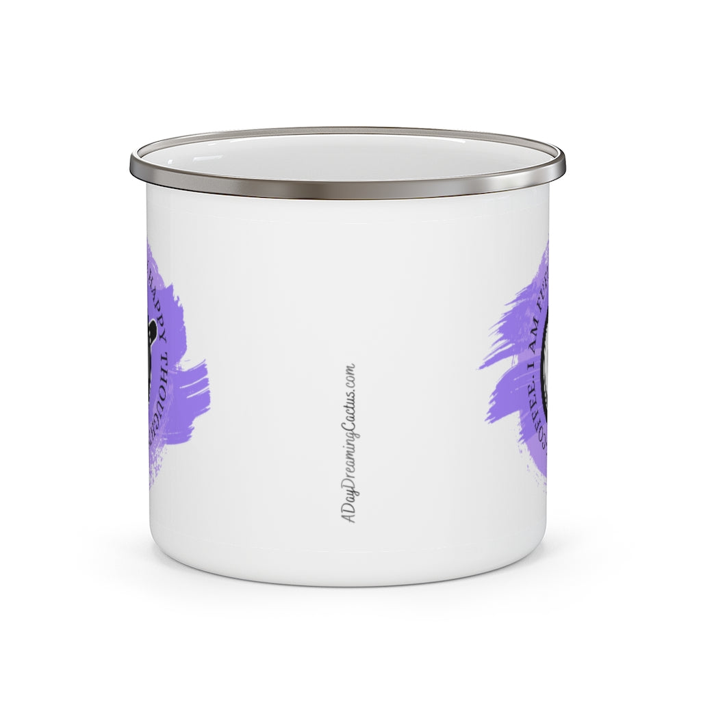 I Am Fueled By Happy Thoughts & Coffee ~ Lightweight Stainless Steel 12oz Enamel Camping Mug ~ Lavender