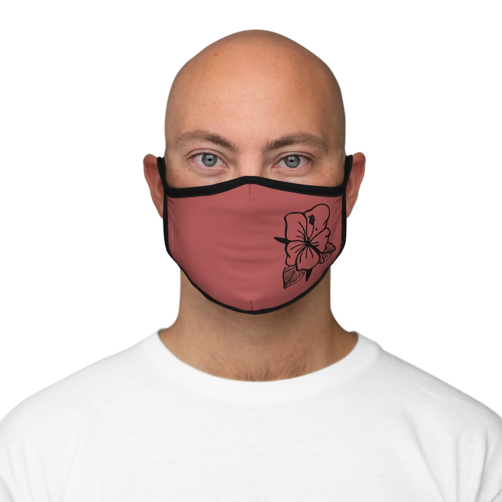 Black Hibiscus Flower Maroon Hawaiian Style Form Fitted Polyester Face Covering Mask