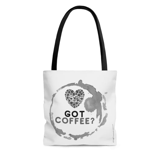 Got Coffee Graphic Tote Bag - Travel Carry-on - Black and White - 3 sizes