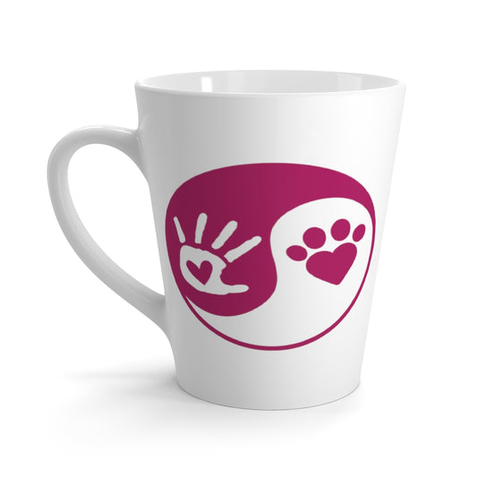 Dark Pink Ying Yang Hand and Paw Latte Coffee Mug ~ Dog Lovers Tea Cup Drinkware
