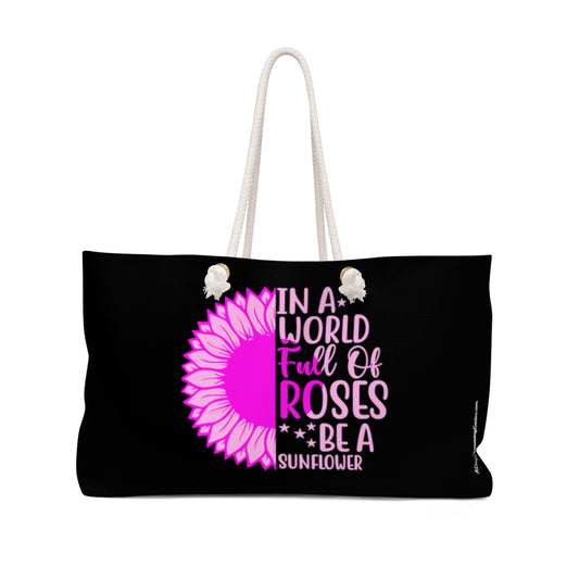Pretty In Pink on a Black Weekender Bag - Roses and Sunflowers Large Tote - Travel Bag