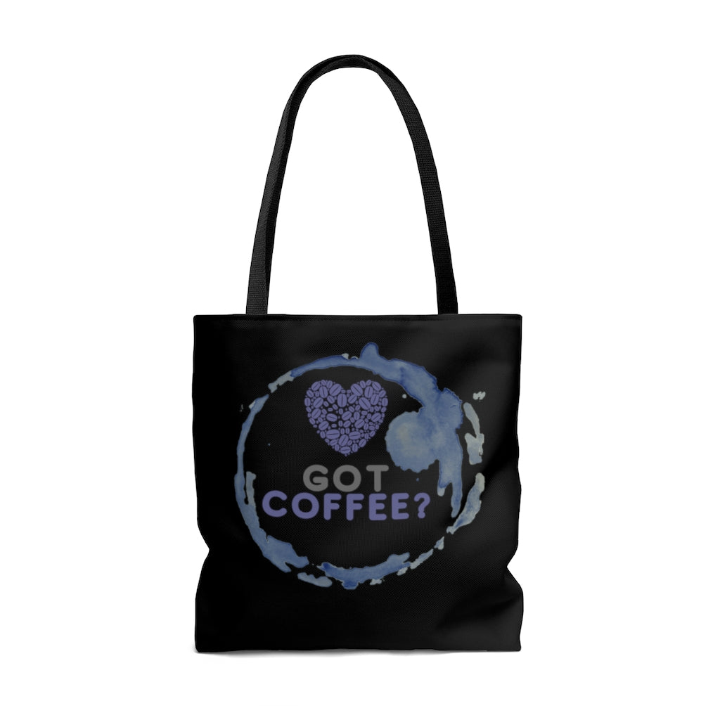 Got Coffee Navy Blue Graphic Black Tote Bag - Travel Carry-on - 3 sizes
