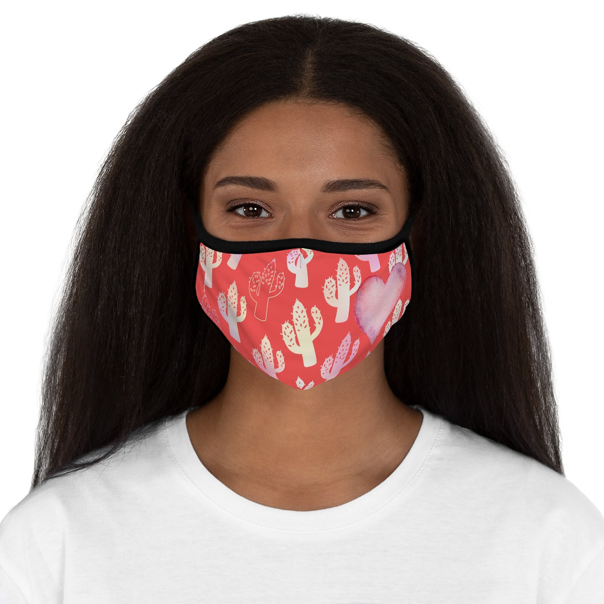 Pink Heart and Cactus Black Classic Style Form Fitted Polyester Face Covering Mask