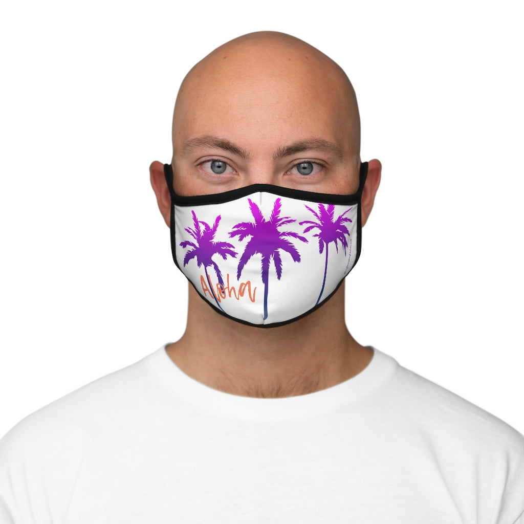 Coral Aloha Purple Palm Tree White Hawaiian Style Form Fitted Polyester Face Covering Mask