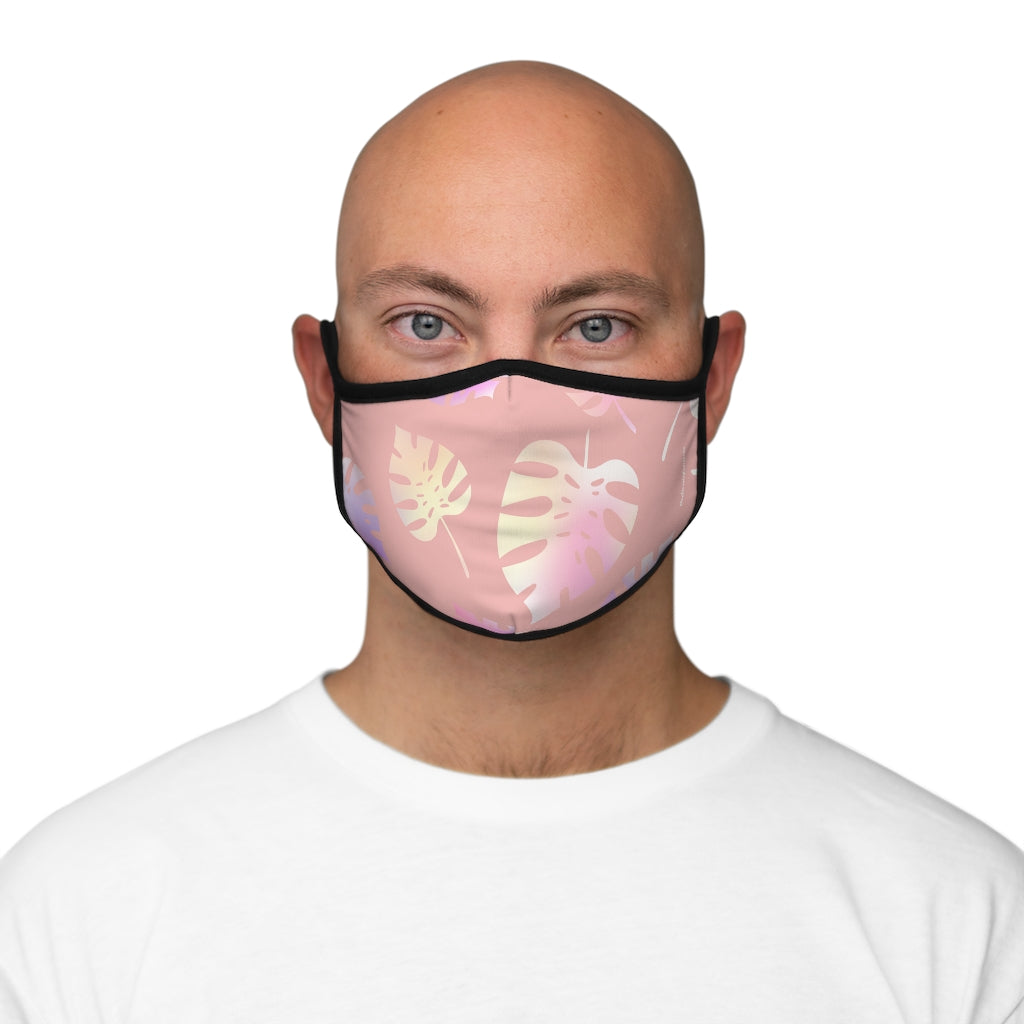 Light Pink Tropical Leaf Classic Style Form Fitted Polyester Face Covering Mask