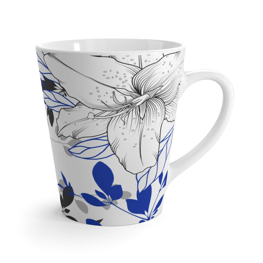 Blue Grey Nature's Leaf and Floral Coffee Latte Mug - Tea Cup