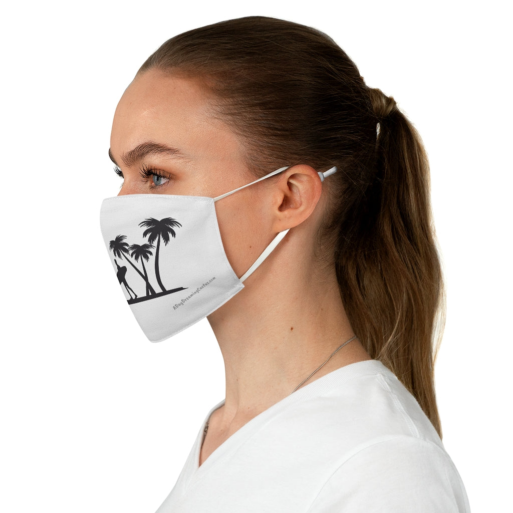 Black and White Surfs Up Hawaiian Style Polyester Face Covering Mask ~ One Size Fits All ~ Elastic Ear Loops
